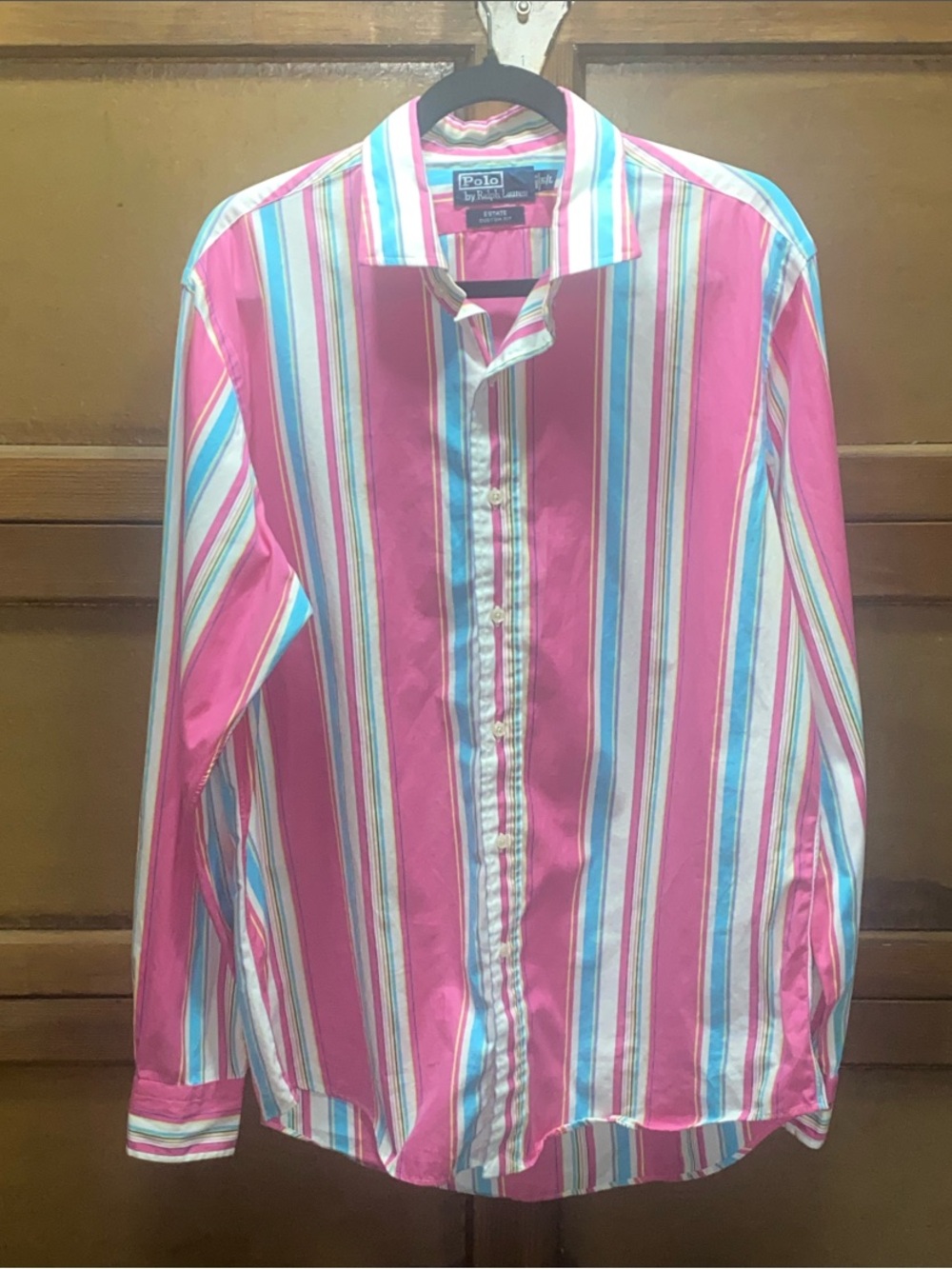 Vintage Polo by Ralph Lauren Estate Custom Fit Pink Striped Button Down Shirt Lg